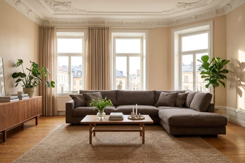 Valencia Ekstra Dyp 4-seters sofa med Sjeselong Høyre - Mørkegrå - Møbler - Sofaer - Sofaer med sjeselong - 4 seters sofa med divan