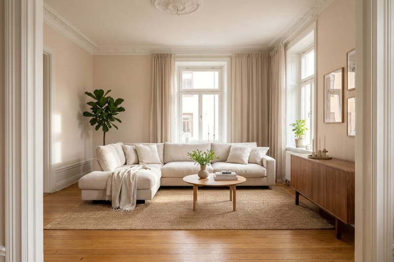 Valencia Ekstra Dyp 4-seters sofa med Sjeselong Venstre - Beige - Møbler - Sofaer - Sofaer med sjeselong - 4 seters sofa med divan