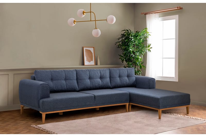 Valsot 4-seters Sofa med Divan - Mørkeblå - Møbler - Sofaer - Sofaer med sjeselong - 4 seters sofa med divan