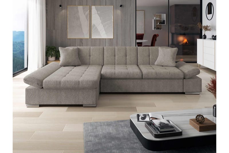 Vananda Sofa med Sjeselong 3-seter i Bouclé - Grå - Møbler - Sofaer - Sofaer med sjeselong - 3 seters sofa med divan