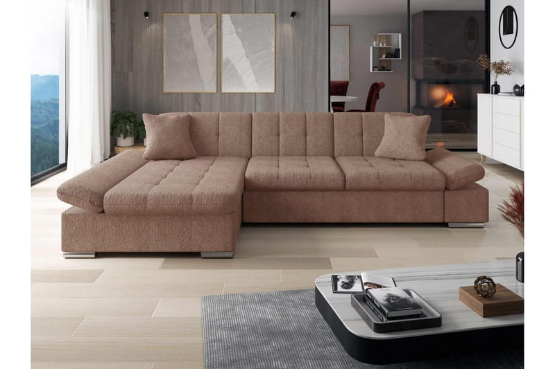 Vananda Sofa med Sjeselong 3-seter i Bouclé - Rosa - Møbler - Sofaer - Sofaer med sjeselong - 3 seters sofa med divan