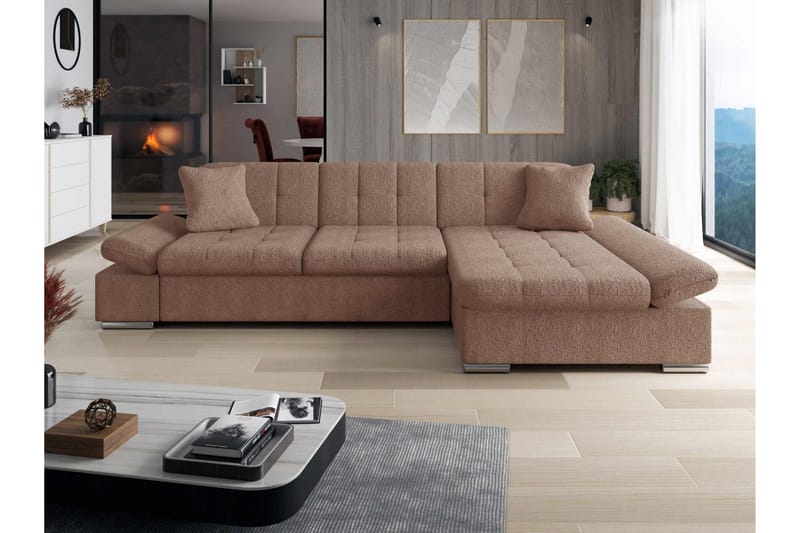 Vananda Sofa med Sjeselong 3-seter i Bouclé - Rosa - Møbler - Sofaer - Sofaer med sjeselong - 3 seters sofa med divan