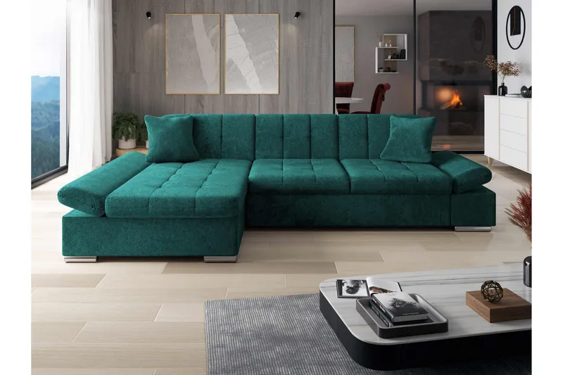 Vananda Sofa med Sjeselong 3-seter i Chenille - Grønn - Møbler - Sofaer - Sofaer med sjeselong - 3 seters sofa med divan