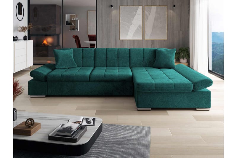 Vananda Sofa med Sjeselong 3-seter i Chenille - Grønn - Møbler - Sofaer - Sofaer med sjeselong - 3 seters sofa med divan