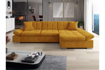 Vananda Sofa med Sjeselong 3-seter i Fløyel - Gul - Møbler - Sofaer - Sofaer med sjeselong - 3 seters sofa med divan