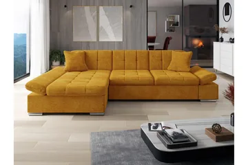 Vananda Sofa med Sjeselong 3-seter i Fløyel - Gul - Møbler - Sofaer - Sofaer med sjeselong - 3 seters sofa med divan