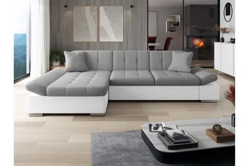 Vananda Sofa med Sjeselong 3-seter i Kunstlær - Hvit / Grå - Møbler - Sofaer - Sofaer med sjeselong - 3 seters sofa med divan