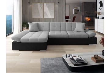 Vananda Sofa med Sjeselong 3-seter i Kunstlær - Svart / Grå - Møbler - Sofaer - Sofaer med sjeselong - 3 seters sofa med divan