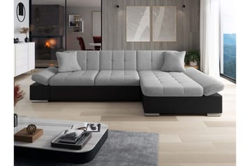 Vananda Sofa med Sjeselong 3-seter i Kunstlær - Svart / Grå - Møbler - Sofaer - Sofaer med sjeselong - 3 seters sofa med divan