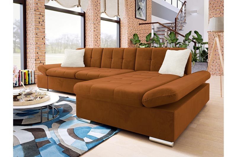 Vananda Soffa med Divan 3-seter - Oransje - Møbler - Sofaer - Sofaer med sjeselong - 3 seters sofa med divan
