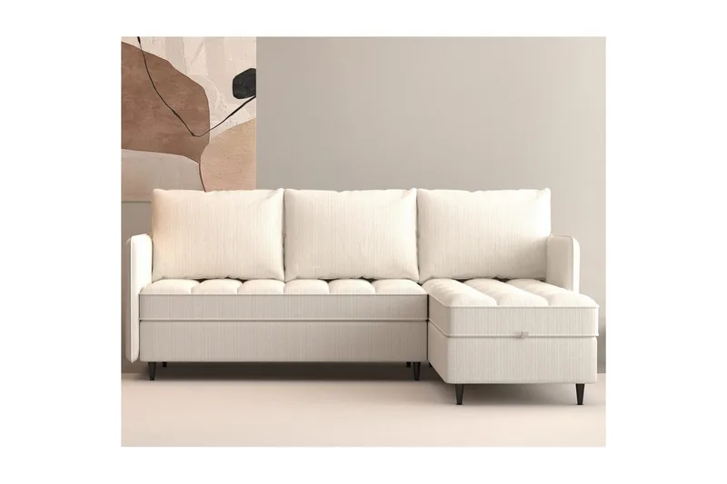 Vanlig sofa med enkeldivan uten sjeselong Loft24 Hjørnesofa 3-seters Loft24 Lindhus Hvit - Møbler - Sofaer - Sofaer med sjeselong - 3 seters sofa med divan