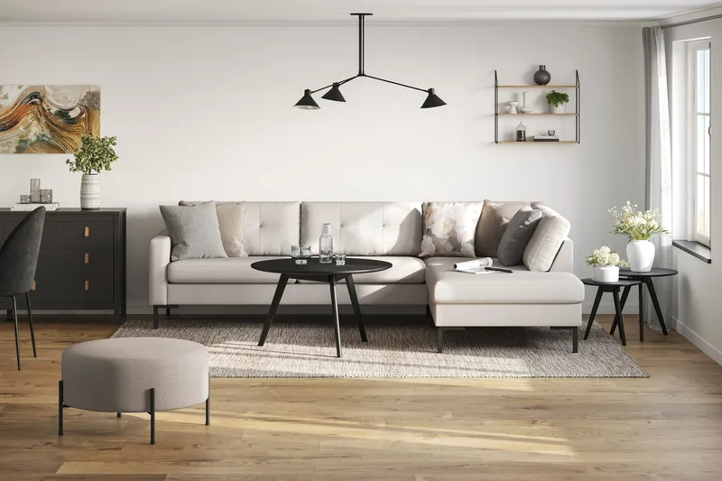 Vanlig sofa med sjeselong uten divan Scandinavian Choice Frillestad 4-seters sofa med sjeselong Beige Høyrevendt - Møbler - Sofaer - Sofaer med sjeselong - 4 seters sofa med divan