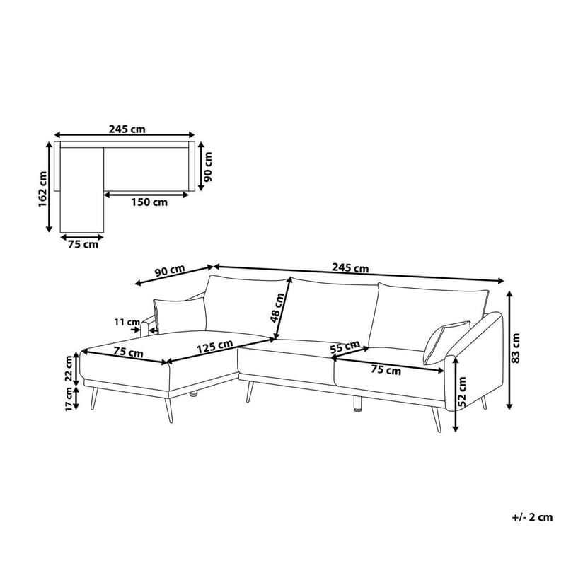 Varde 3-seter Venstrevendt L-formet Hjørnesofa med Divan og Sjeselong i Stoff - Lysebeige - Møbler - Sofaer - Sofaer med sjeselong - 3 seters sofa med divan