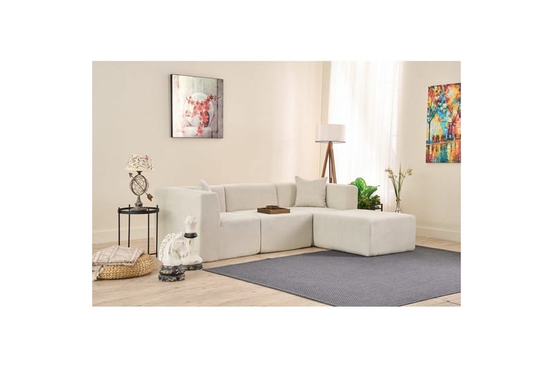 Veyno Sofa med Divan 3-sits - Krem - Møbler - Sofaer - Sofaer med sjeselong - 3 seters sofa med divan