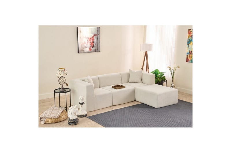 Veyno Sofa med Divan 3-sits - Krem - Møbler - Sofaer - Sofaer med sjeselong - 3 seters sofa med divan