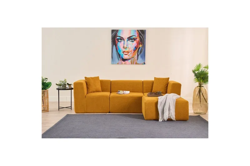 Veyno Sofa med Divan 3-sits - Oransje - Møbler - Sofaer - Sofaer med sjeselong - 3 seters sofa med divan