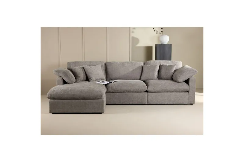VIND Amalfi Venstrevendt L-formet Hjørnesofa med Sjeselong 297 cm i Chenille - Mørkegrå - Møbler - Sofaer - Sofaer med sjeselong - 3 seters sofa med divan