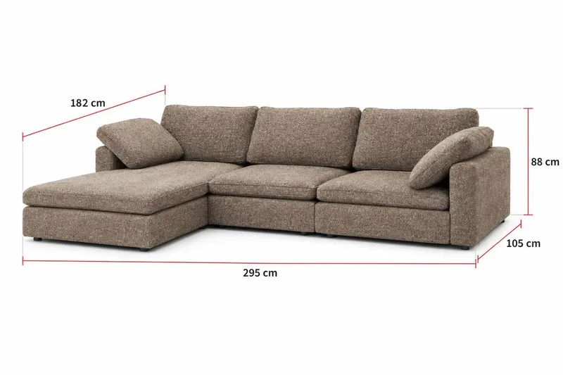 Visby 4-seters L-formet dyp vendbar sofa med divan i stoff - Brun - Møbler - Sofaer - Sofaer med sjeselong - 4 seters sofa med divan