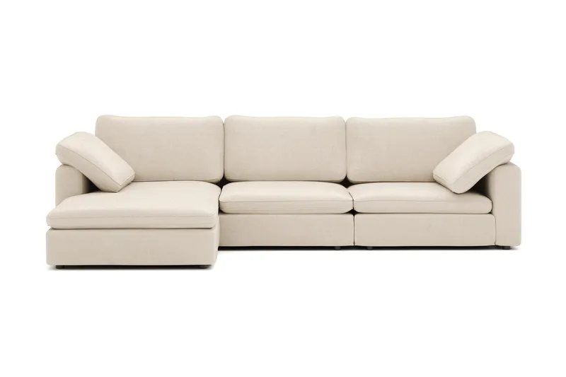 Visby 4-seters L-formet dyp vendbar sofa med sjeselong i stoff - Beige - Møbler - Sofaer - Sofaer med sjeselong - 4 seters sofa med divan