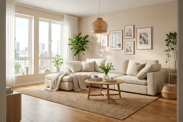 Visby 4-seters L-formet dyp vendbar sofa med sjeselong i stoff - Beige - Møbler - Sofaer - Sofaer med sjeselong - 4 seters sofa med divan