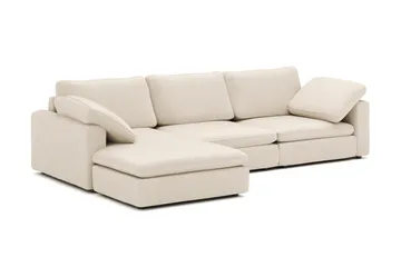 Visby 4-seters L-formet dyp vendbar sofa med sjeselong i stoff - Beige - Møbler - Sofaer - Sofaer med sjeselong - 4 seters sofa med divan