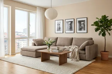 Visby 4-seters L-formet dyp vendbar sofa med sjeselong i stoff - Brun - Møbler - Sofaer - Sofaer med sjeselong - 4 seters sofa med divan