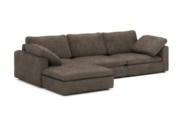 Visby 4-seters L-formet dyp vendbar sofa med sjeselong i stoff - Mørkebrun - Møbler - Sofaer - Sofaer med sjeselong - 4 seters sofa med divan
