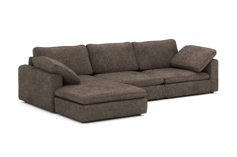 Visby 4-seters L-formet dyp vendbar sofa med sjeselong i stoff - Mørkebrun - Møbler - Sofaer - Sofaer med sjeselong - 4 seters sofa med divan