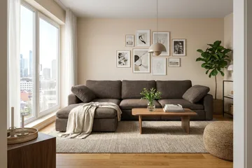 Visby 4-seters L-formet dyp vendbar sofa med sjeselong i stoff - Mørkebrun - Møbler - Sofaer - Sofaer med sjeselong - 4 seters sofa med divan