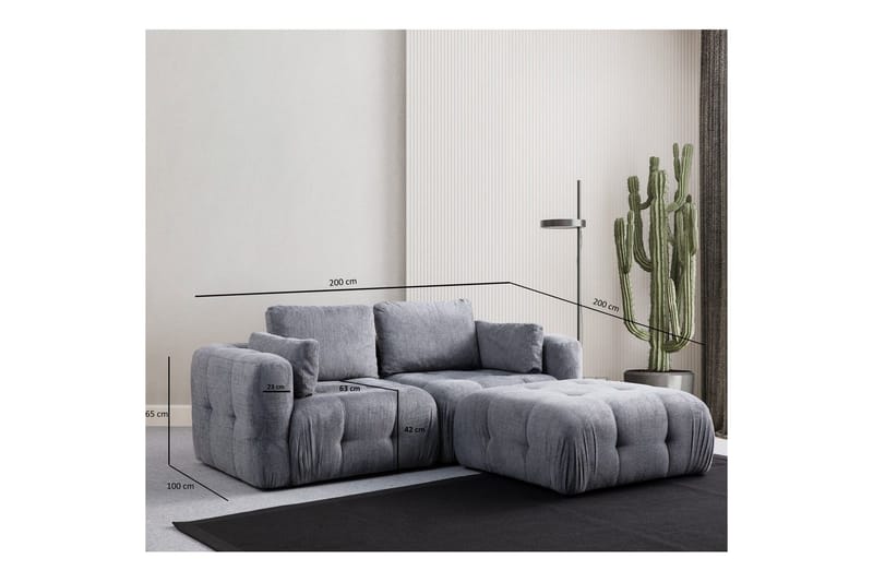 Yvara Sofa med Divan 2-sits - Grå - Møbler - Sofaer - Modulsofaer - Komplett modulsofa