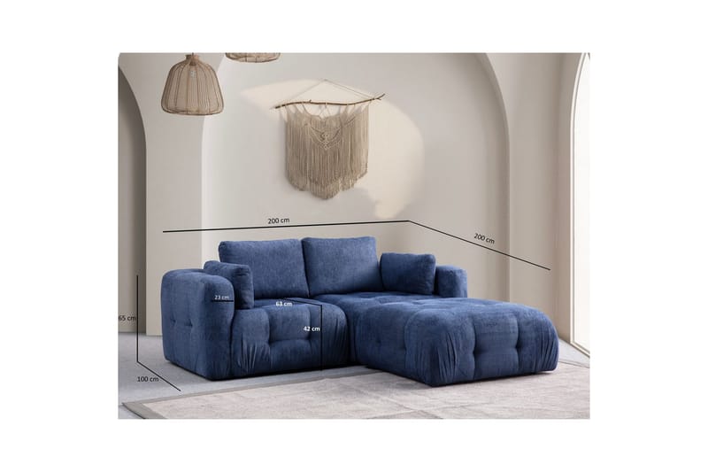 Yvara Sofa med Divan 2-sits - Marineblå - Møbler - Sofaer - Sofaer med sjeselong - 2 seters sofa med divan
