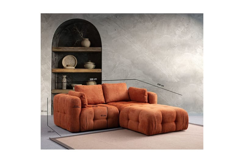Yvara Sofa med Divan 2-sits - Oransje - Møbler - Sofaer - Sofaer med sjeselong - 2 seters sofa med divan