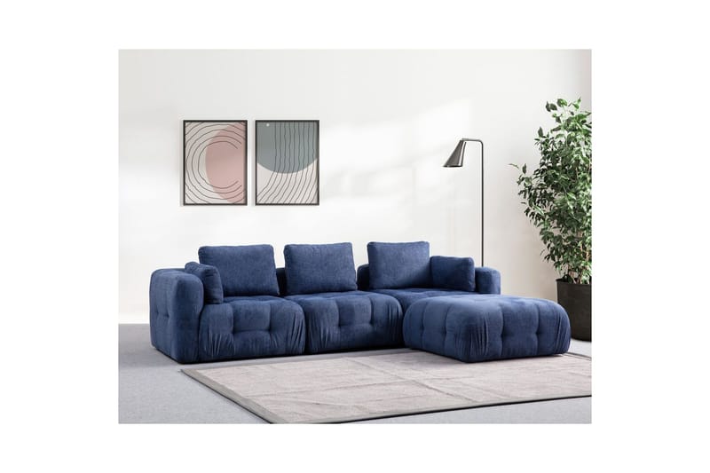 Yvara Sofa med Divan 4-sits - Blå - Møbler - Sofaer - Sofaer med sjeselong - 4 seters sofa med divan