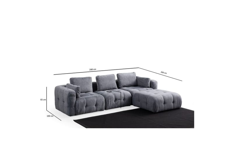 Yvara Sofa med Divan 4-sits - Grå - Møbler - Sofaer - Sofaer med sjeselong - 4 seters sofa med divan