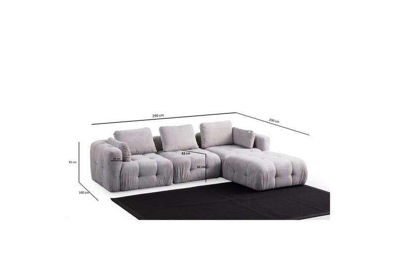 Yvara Sofa med Divan 4-sits - Lysegrå - Møbler - Sofaer - Sofaer med sjeselong - 4 seters sofa med divan