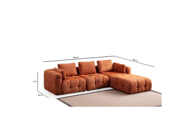 Yvara Sofa med Divan 4-sits - Oransje - Møbler - Sofaer - Sofaer med sjeselong - 4 seters sofa med divan