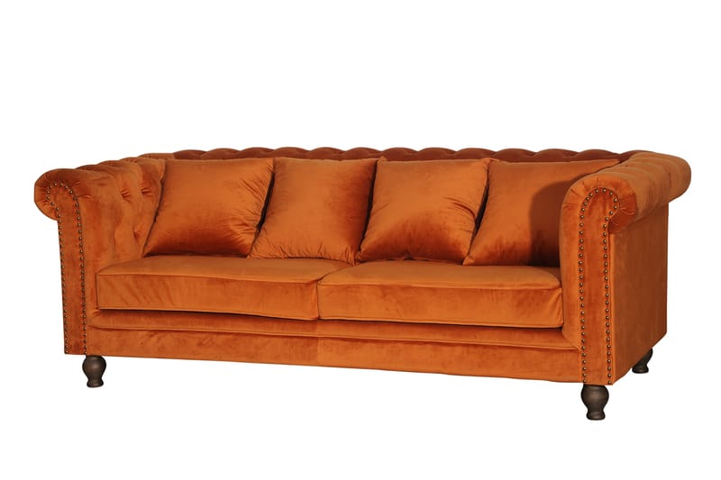 Sofa Ryan 3-seter Fløyel Oransje - 3 seter sofa - Fløyelssofaer - Howard-sofaer - Chesterfield sofaer
