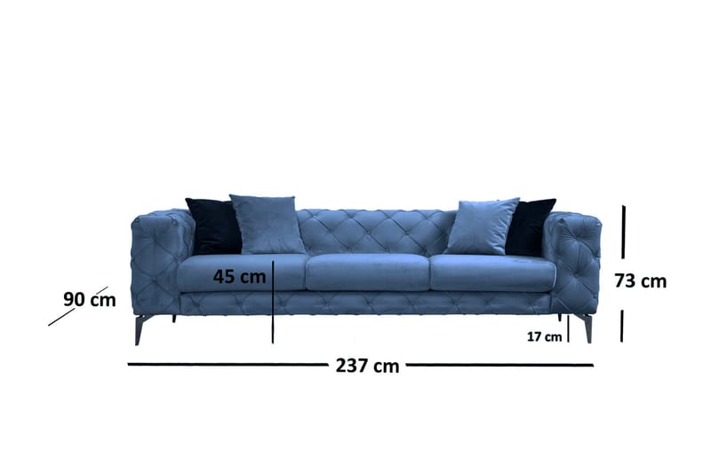 Sofa Udabe 3-seters - Blå - 3 seter sofa