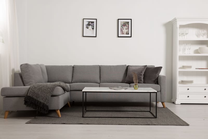 Sofa Yen 4-seter med Sjeselong Venstre - Lysgrå - 4 seters sofa med divan - Sofaer med sjeselong
