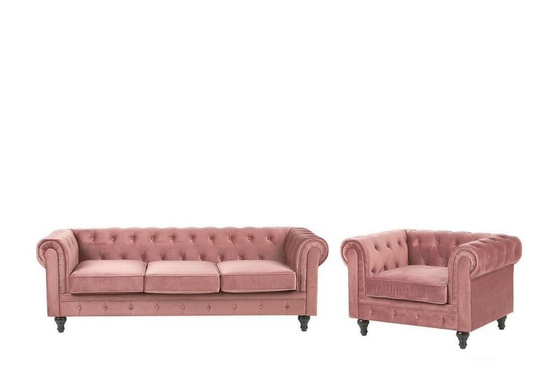 Sofagruppe Feero - Rosa/Fløyel - 3 seter sofa