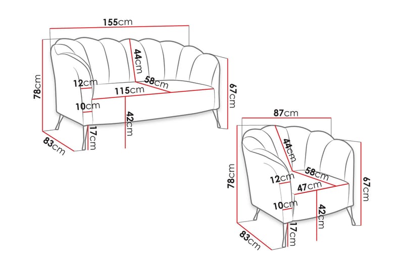 Adrial 3-seters Sofagruppe - Fløyel/Blå/Svart Krom - Møbler - Sofaer - Sofagrupper
