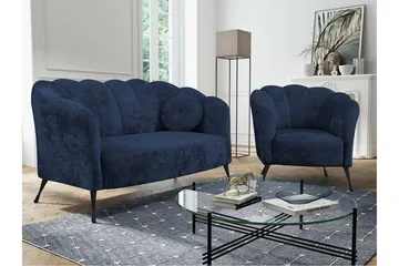 Adrial 3-seters Sofagruppe - Fløyel/Blå/Svart Krom - Møbler - Sofaer - Sofagrupper