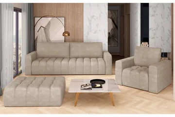 Alazaro Sofagruppe 3-seter + Lenestol + Puff - Grå - Møbler - Sofaer - Sofagrupper