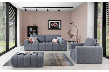 Alazaro Sofagruppe 3-seter + Lenestol + Puff - Grå - Møbler - Sofaer - Sofagrupper