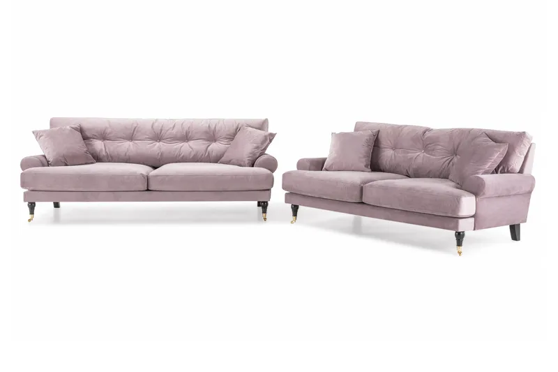 Andrew 5-seter Howard Sofagruppe med Hjul og Knappedetaljer i Stoff, Rosa