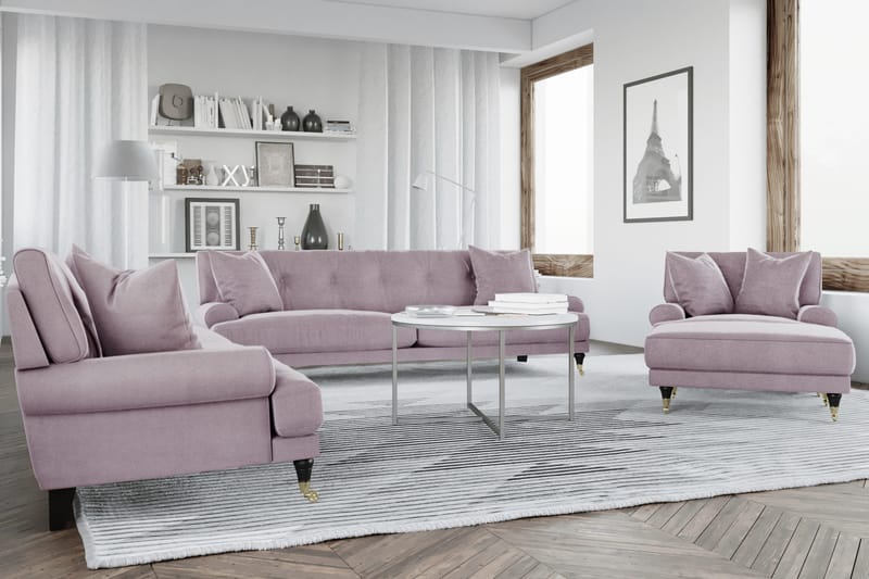 Andrew 5-seter Howard Sofagruppe med Hjul og Knappedetaljer i Stoff - Rosa - Møbler - Sofaer - Sofagrupper - Howard sofagruppe