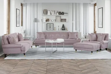Andrew 5-seter Howard Sofagruppe med Hjul og Knappedetaljer i Stoff - Rosa - Møbler - Sofaer - Sofagrupper - Howard sofagruppe