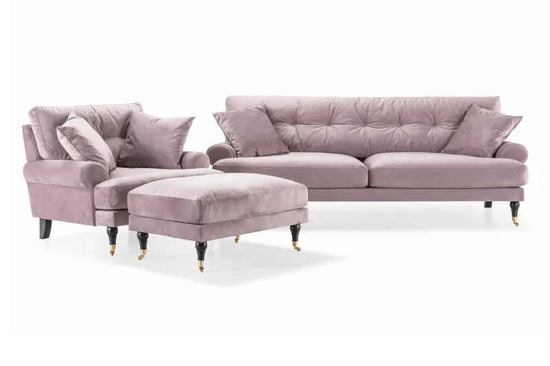 Andrew Howard Sofagruppe 102 cm med Fotpall og Hjul i Fløyel, Lilla