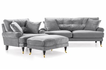 Andrew Sofagruppe 2-seter Sofa + Lenestol + Fotskammel i Fløyel