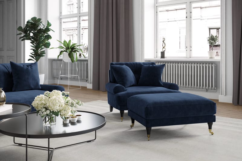 Andrew Sofagruppe 2-seter Sofa + Lenestol + Fotskammel i Fløyel - Blå - Møbler - Sofaer - Sofagrupper - Howard sofagruppe
